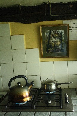A bit like it's fallen out of time: the hostel's kitchen.