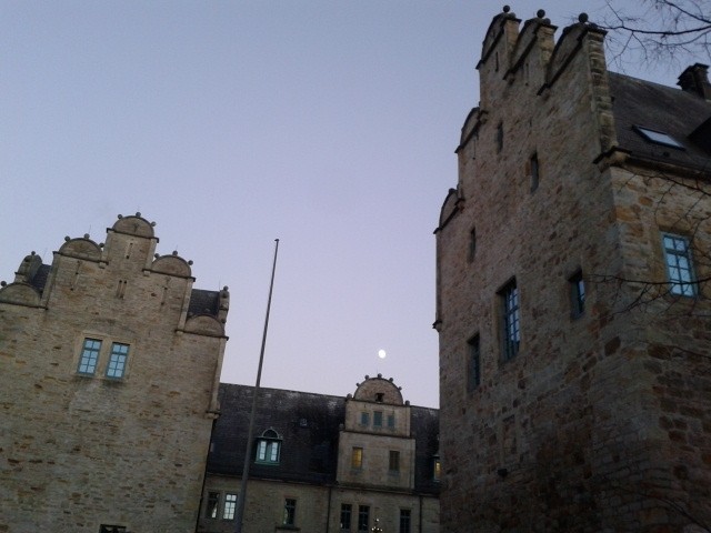 The sky and full moon above the castle of Stadthagen.