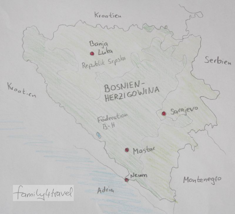 Bosnien-Herzigowina teilt sich in die muslimisch geprägte Föderation gleichen Namens und die Teilrepublik Srpska, die hauptsächlich von Serben bewohnt wird. 