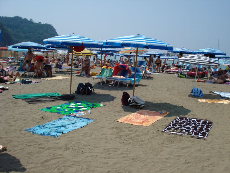 Familienurlaub in Italien, Strand Das ist der einzige "richtige" italienische Strand, den wir je besucht haben. Das Foto stammt aus der Nähe von Genua und aus dem Jahr 2007.