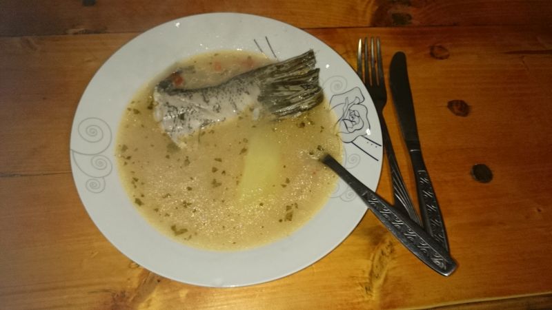 Rumänische Küche. Ernsthaft. Fischsuppe im Donaudelta. 