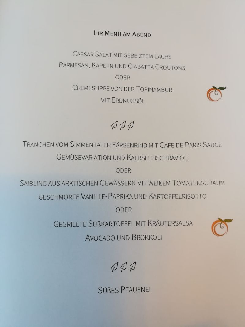 Wellness-Hotel Pfauen, Menü