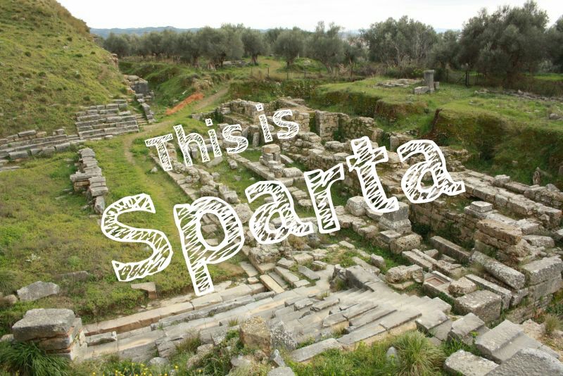 Sparta mit Kindern, antikes Griechenland Ruinen
